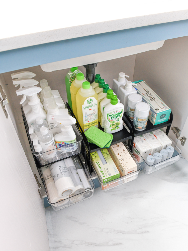 厨房抽拉式下水槽置物架橱柜清洁用品抽屉储物架厨柜分隔收纳内置