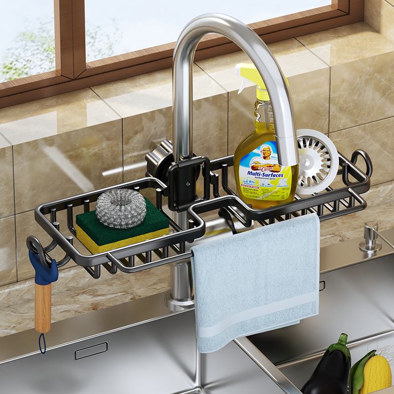 厨房水龙头置物架洗碗洗菜池水槽架沥水篮抹布百洁布海绵刷收纳架
