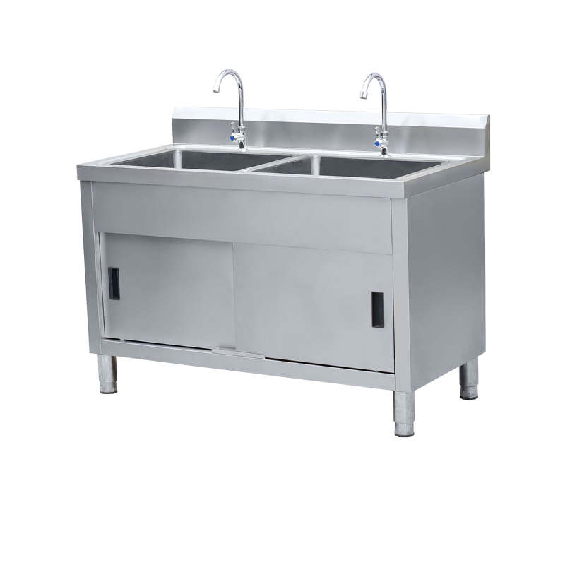 商用不锈钢厨房储物一体水池柜饭店水槽柜单双槽推拉门沥水柜定制