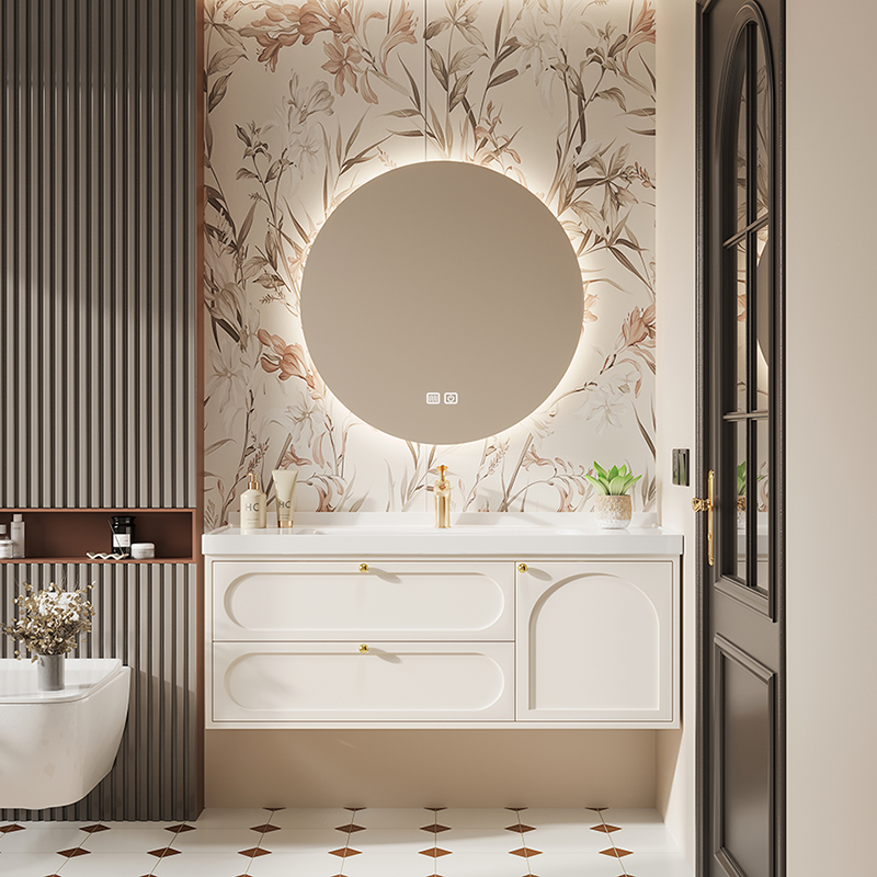 橡木烤漆浴室柜组合陶瓷一体盆法式卫生间现代简约洗脸盆洗手盆柜