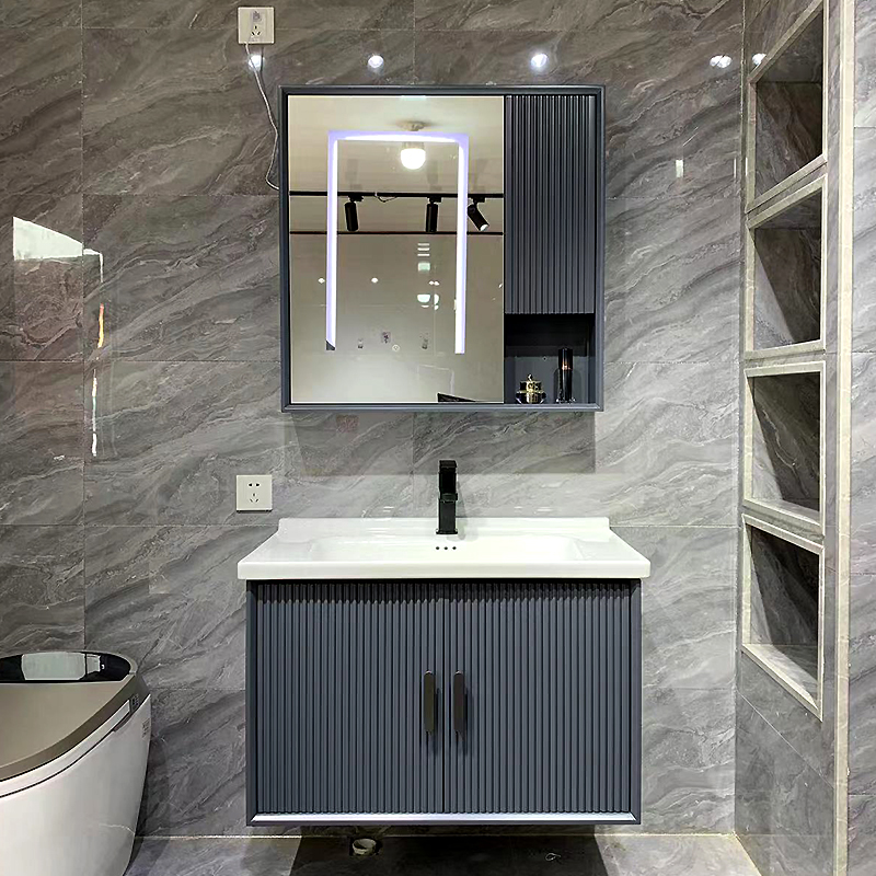 橡木浴室柜组合现代简约实木岩板洗漱台智能镜柜洗手盆卫浴套装一