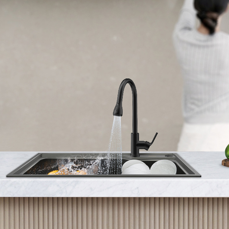 水槽304不锈钢水池家用水盆洗碗槽大单槽厨房黑色纳米单槽洗菜盆