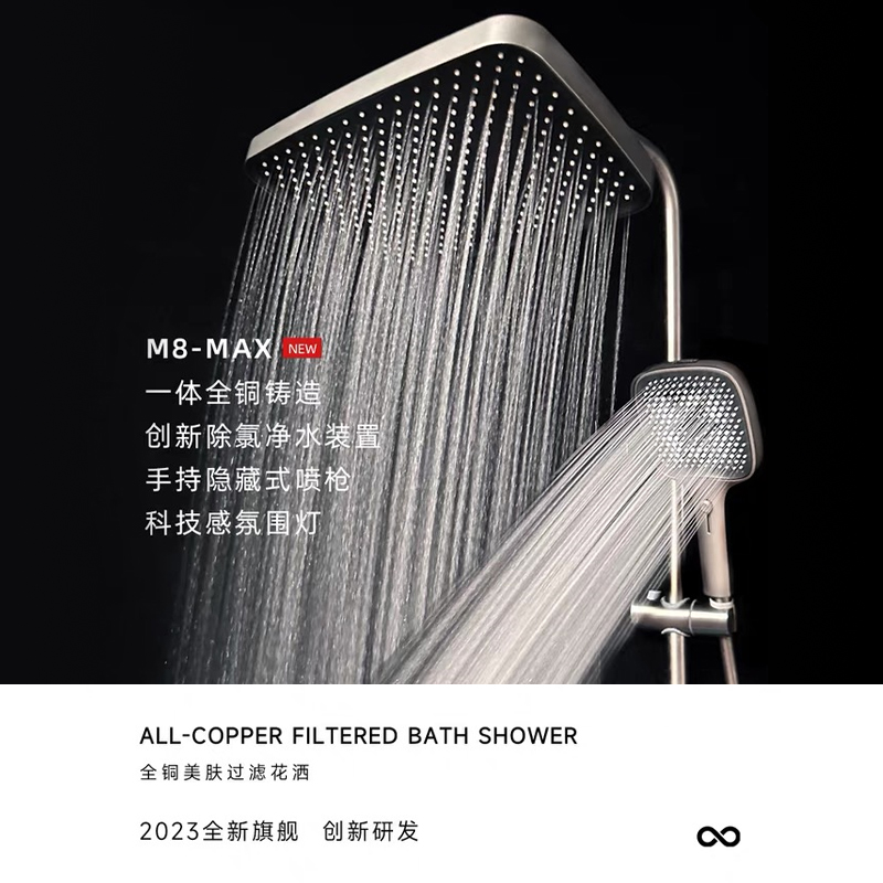 上杉卫浴-M8浴室恒温数显钢琴家用枪灰奶白淋浴沐浴全铜花洒套装
