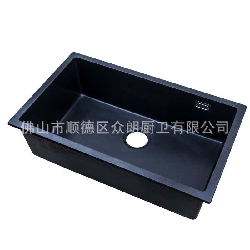 石英石厨房水槽黑色花岗岩大单盆水槽洗菜盆BG7645