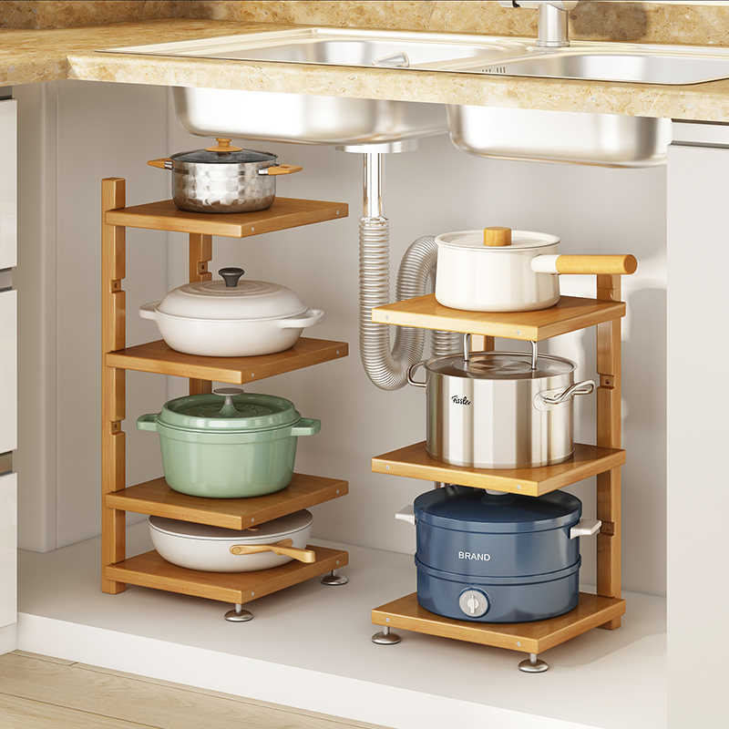 厨房台上置物架锅具收纳架放锅架下水槽橱柜内分层大容量家用多层