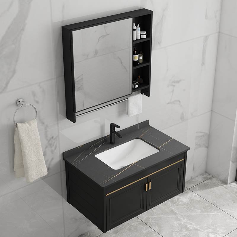 轻奢岩板浴室柜组合太空铝现代简约一体洗手盆洗脸盆卫生间洗漱台
