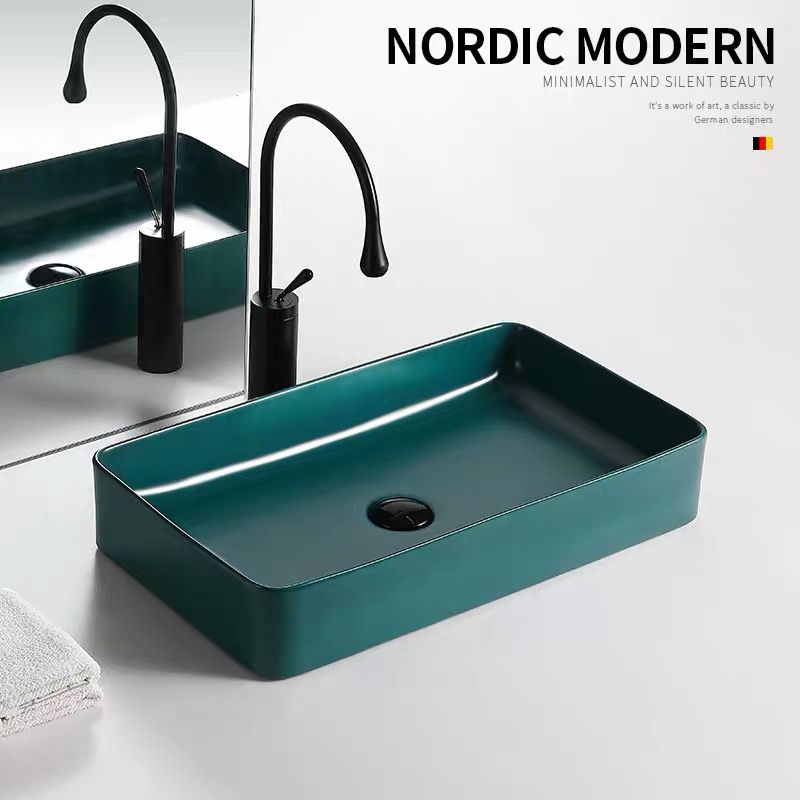 北欧哑光墨绿色台上盆家用洗手盆单盆黑色灰色陶瓷面池方形洗脸盆