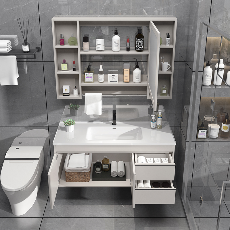 智能陶瓷一体实木浴室柜组合卫生间洗手盆柜洗漱台洗脸盆现代简约