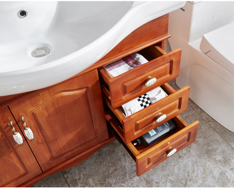 浴室柜实木中式洗漱台橡木大肚盆窄边洗手洗脸盆面盆卫生间小户型