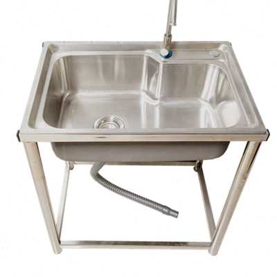 不锈钢单槽大水槽加厚洗菜盆洗碗池家用水盆拖把池面盆带落地支架