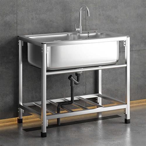 厨房加厚304不锈钢水槽大单槽双槽带支架洗菜盆洗碗池洗碗槽架子