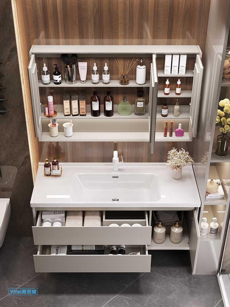 橡木烤漆浴室柜陶瓷一体盆组合智能镜柜卫生间洗手洗脸洗漱台定制