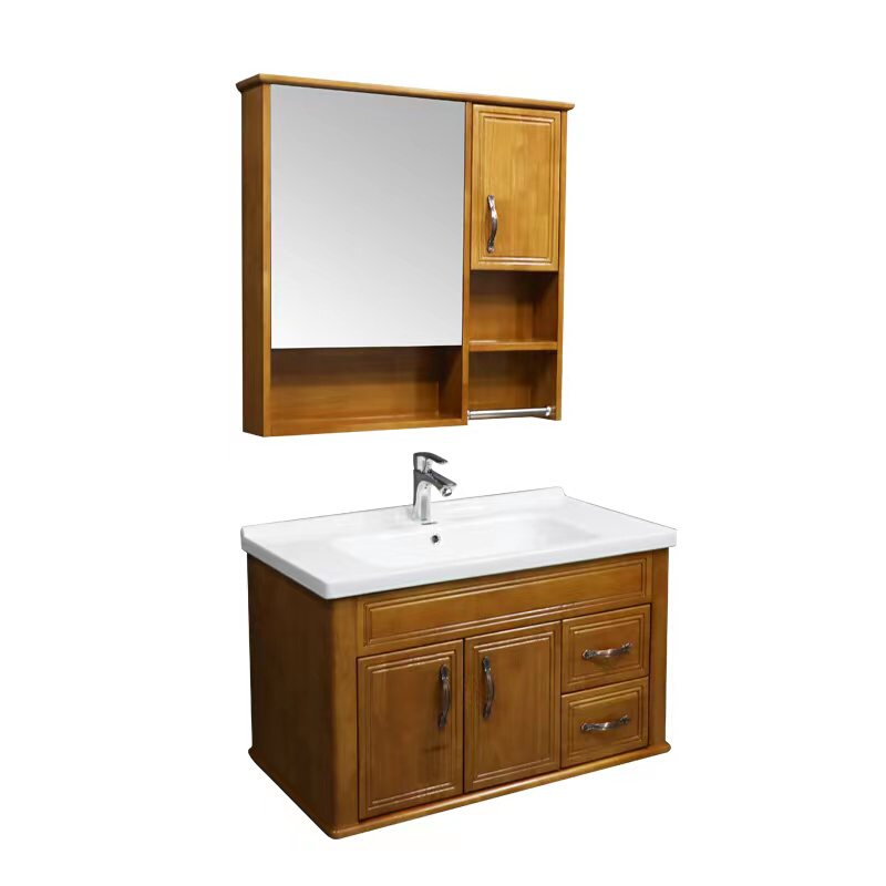 一体陶瓷洗手盆橡木浴室柜实木卫浴柜组合简约中式洗脸盆梳洗柜