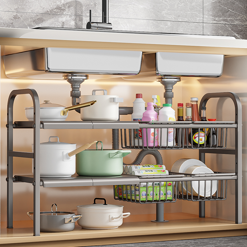 厨房下水槽置物架橱柜内多功能收纳架子柜子分层隔板锅具储物锅架