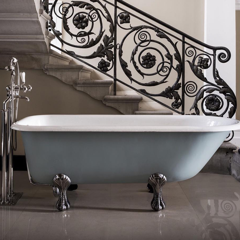 美景P4复古欧式铸铁搪瓷浴缸平头墨绿色造型定制颜色酒店电影道具