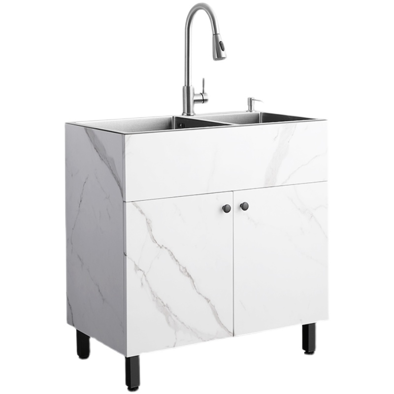 白304不锈钢商用水槽双槽厨房集成一体柜纳米洗菜盆阳台