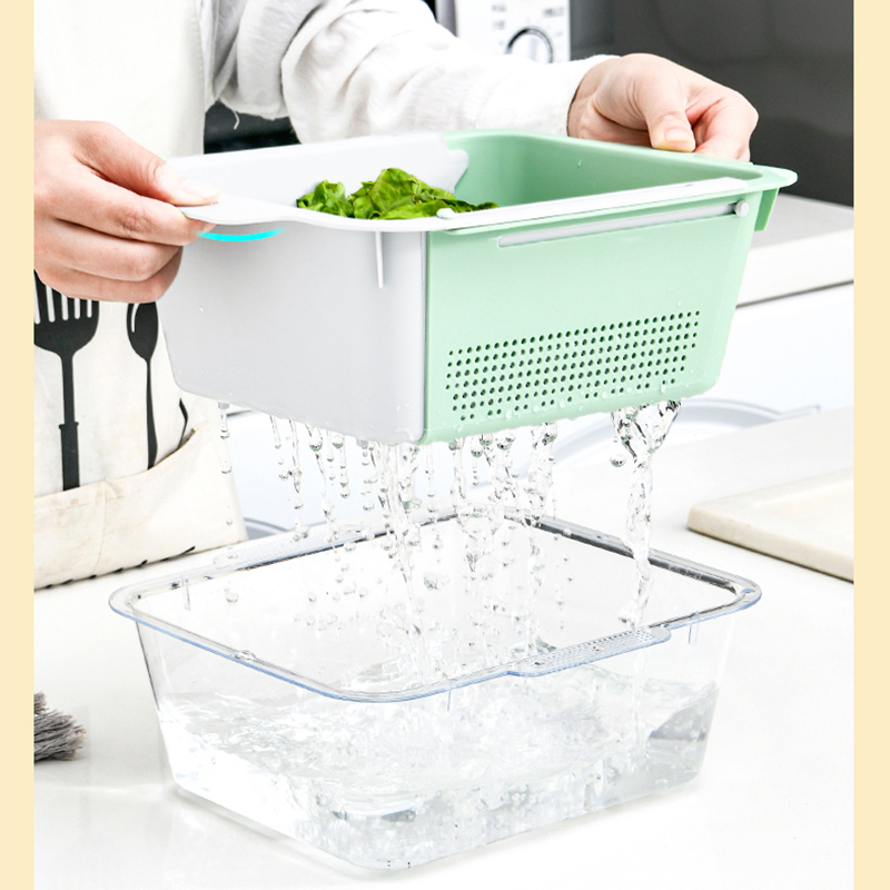 双层可伸缩沥水篮厨房菜篮子洗菜盆沥水家用客厅水果盘水槽滤水篮