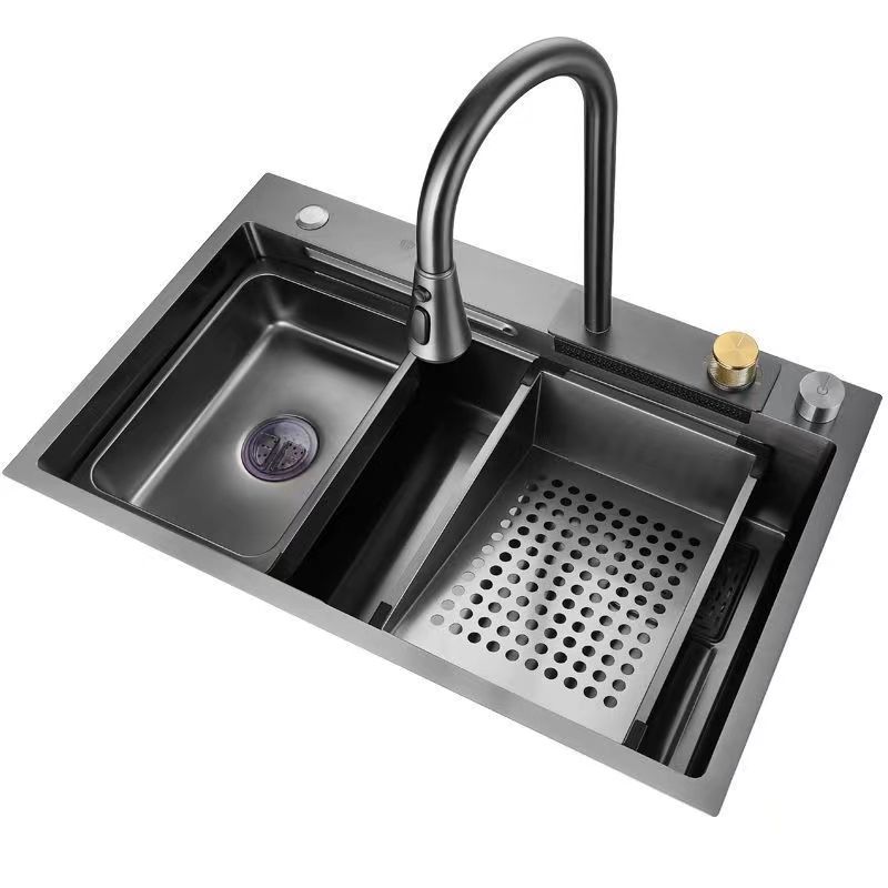 飞雨瀑布龙头水槽纳米304不锈钢厨房洗菜盆网红大单槽洗杯器水池