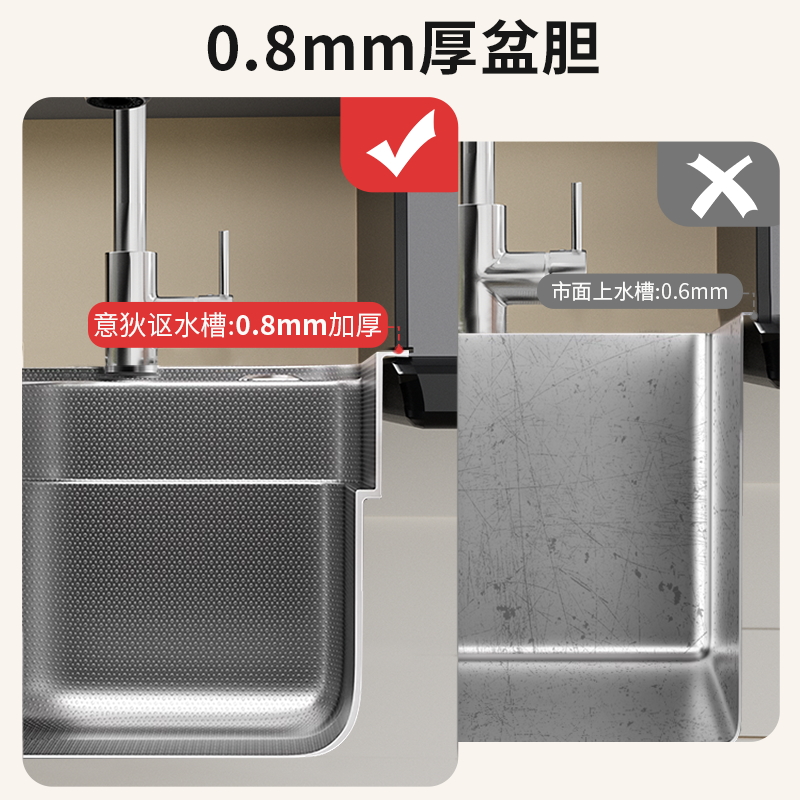 意狄讴sus304不锈钢水槽多功能大单槽洗菜盆加厚不锈钢原色G780