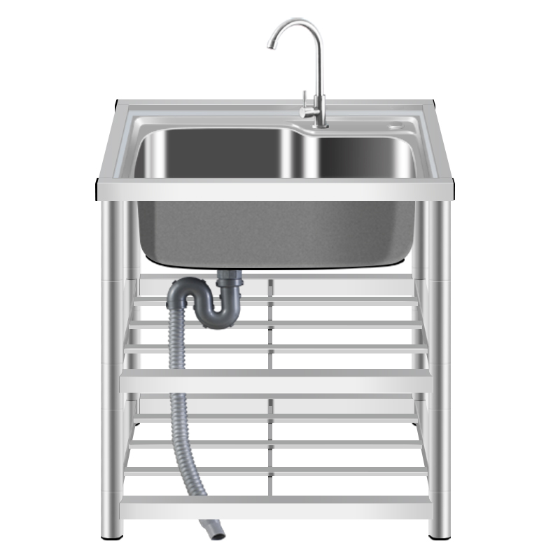 厨房水槽 304不锈钢大单槽单盆阳台家用加大加厚一体洗菜盆带支架