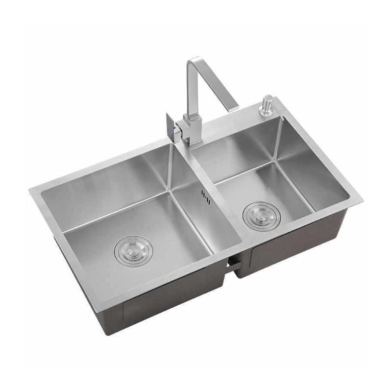 加厚手工水槽双槽304不锈钢大单槽厨房洗菜盆洗碗池套餐台上下盆