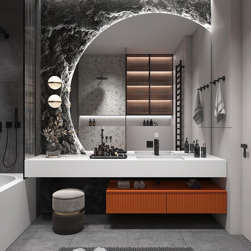 现代简约岩板洗漱台洗脸盆浴室柜组合一体盆柜卫生间卫浴柜洗手盆
