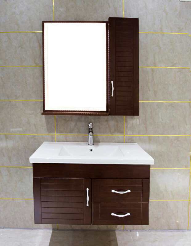 新中式小户型浴室柜橡木卫浴组合PVC洗脸洗手盆洗漱台面池挂墙式