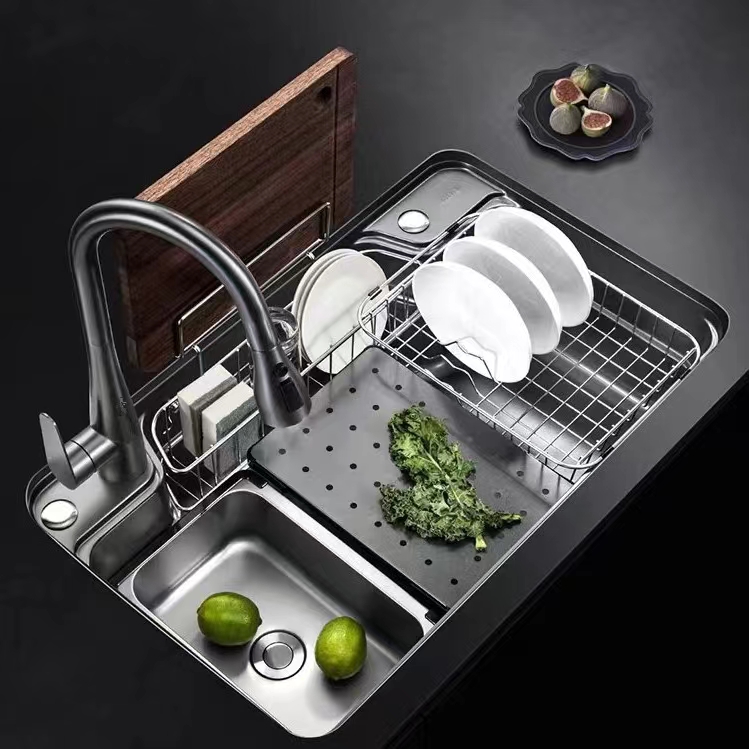 枪灰压纹厨房304不锈钢洗碗槽盆家用洗菜池日式水槽一体拉伸菜盆