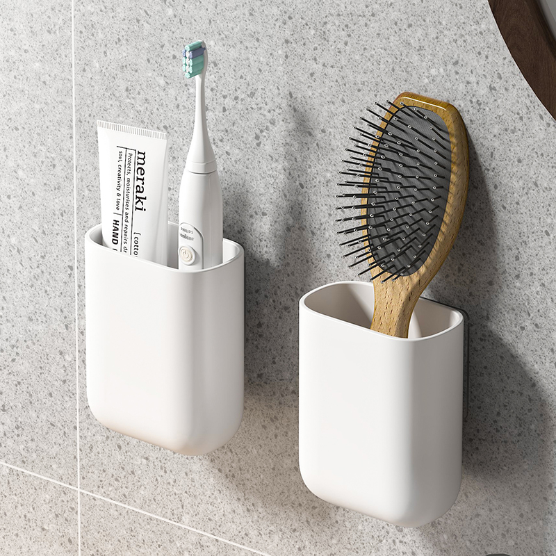 墙上牙膏梳子置物架浴室厕所免打孔墙壁收纳架洗漱台剃须刀收纳筒