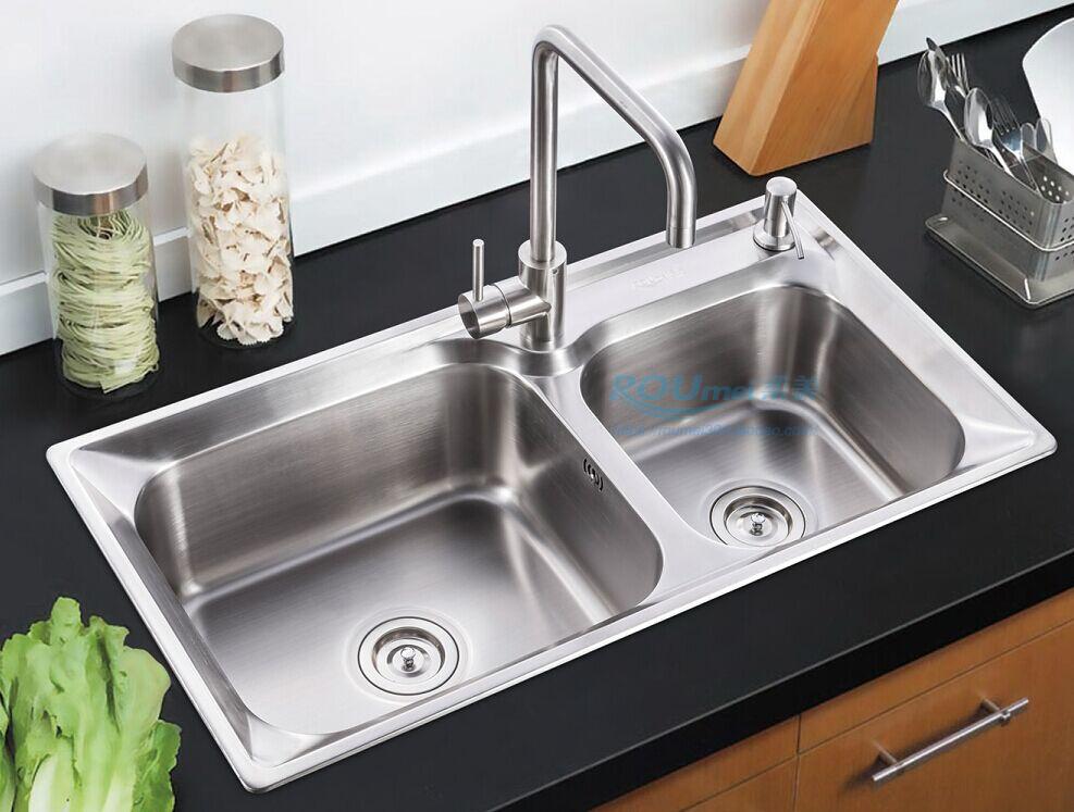 柔美厨房洗菜盆双盆小尺寸304不锈钢洗碗盆下水洗碗池水槽小户型