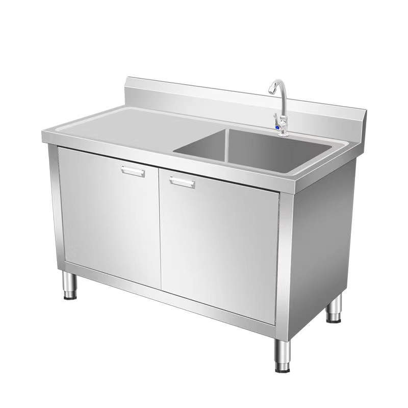304厨房加厚不锈钢一体式水槽柜水池橱柜带平台双槽台盆商用洗菜