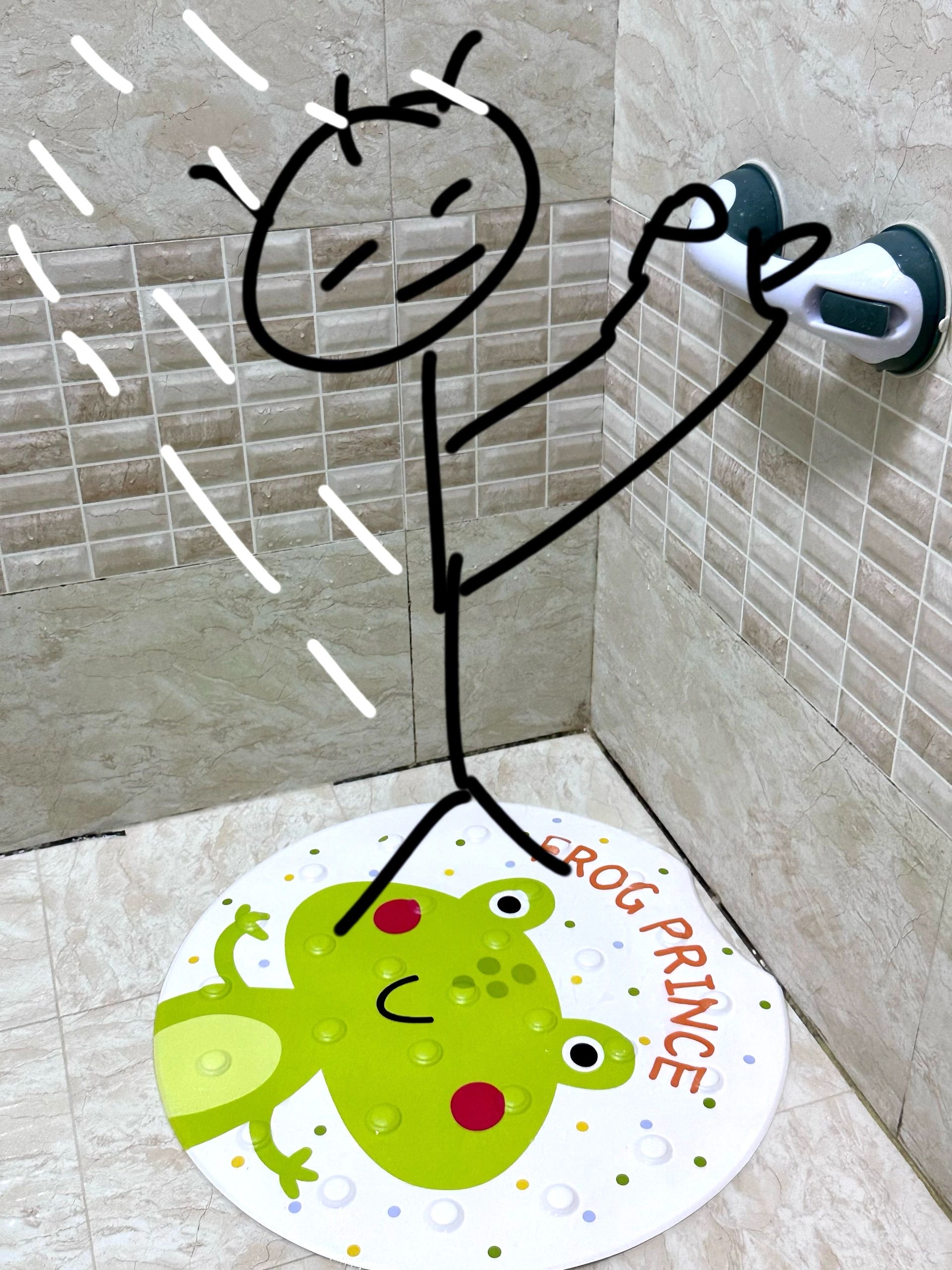 力力猪青蛙圆形浴室防滑垫家用淋浴房吸盘垫卫浴脚垫防滑把手架