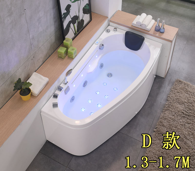 小户型家用压克力浴缸冲浪按摩大瀑布恒温独立式弧形浴盆V1.31.8