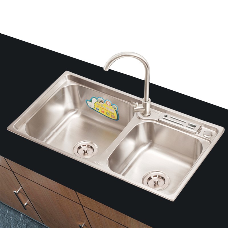 厨房304不锈钢水槽双槽套餐一体成型加厚洗菜盆家用洗碗池水池子