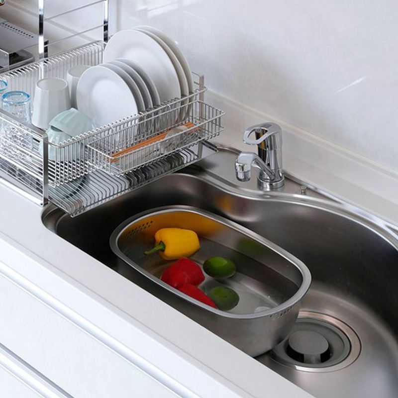 日本进口洗菜盆厨房304不锈钢水槽沥水篮家用长方形大容量洗碗盆