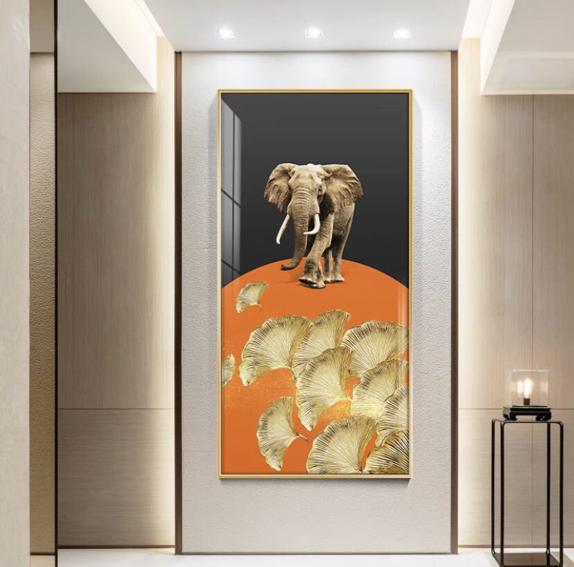 现代简约玄关背景墙装饰壁画客厅酒店晶瓷画过道走廊大象竖版挂画