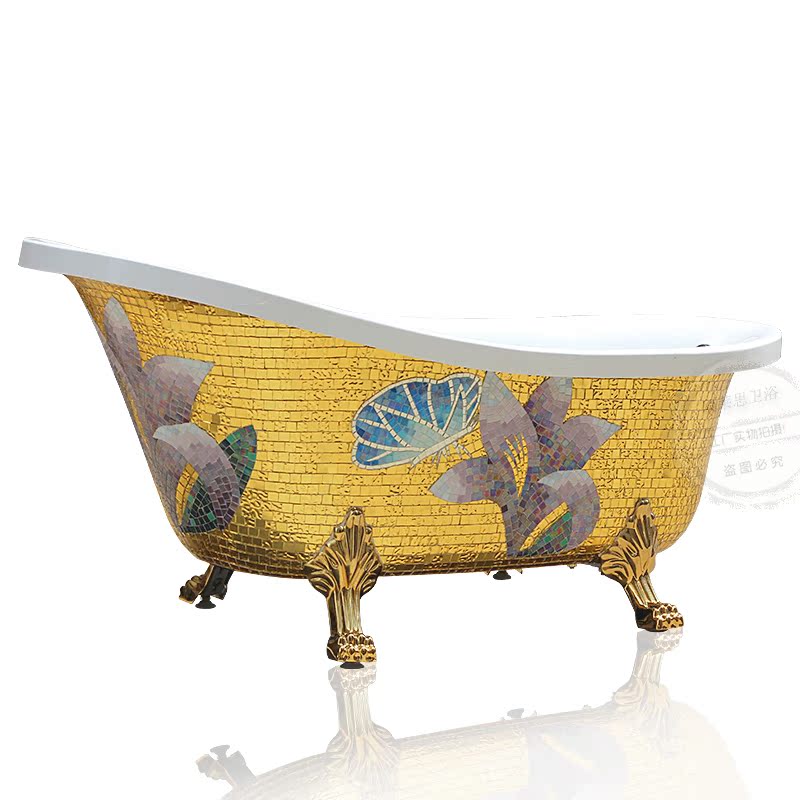 水晶玻璃马赛克浴池欧式贵妃浴缸复古独立式移动亚克力浴盆洗澡盆