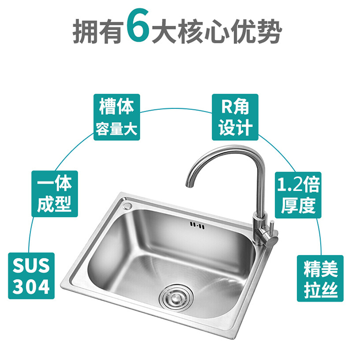 SUS304不锈钢厨房水槽单槽洗菜盆大水池拉丝加厚洗碗槽小单盆套餐