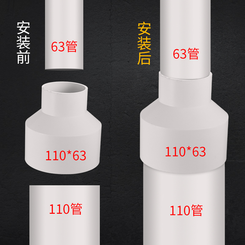 国标加厚PVC水管异径大小头变径直接110变75转50烟管变径接头配件