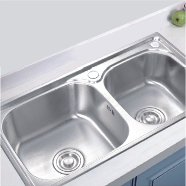 厨房不锈钢 水槽双槽一体成型拉丝洗菜盆洗碗池促销Y75x40包