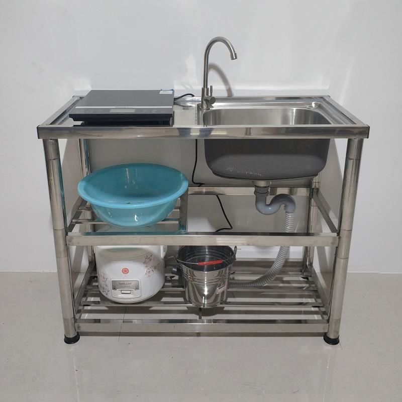 定制不锈钢水槽单槽带置物支架简易厨房小号洗菜盆加厚落地式移动