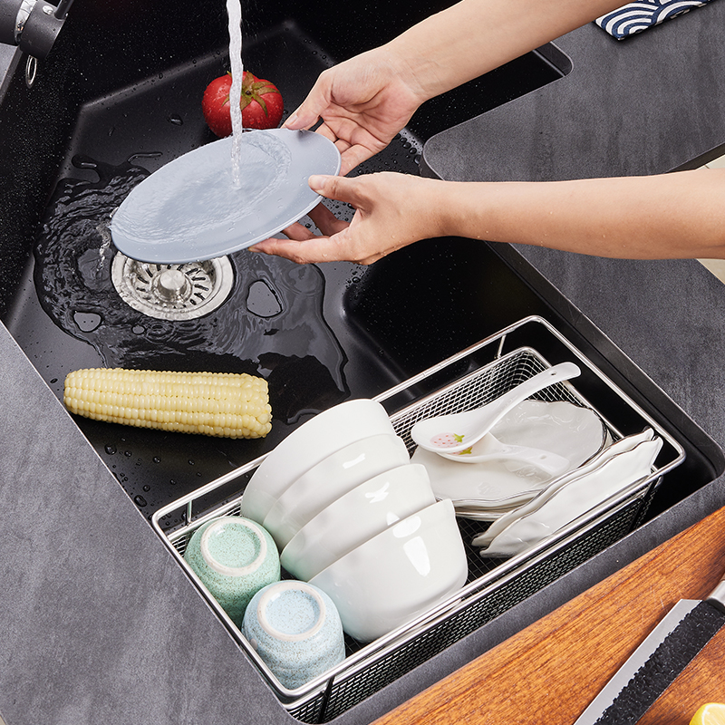 意狄讴304不锈钢水槽沥水架厨房家用可伸缩洗菜滤水篮洗碗架L69