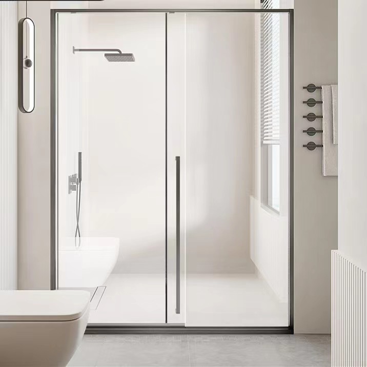 极窄缓冲一字型淋浴房干湿分离玻璃隔断卫生间浴室推拉移门浴屏