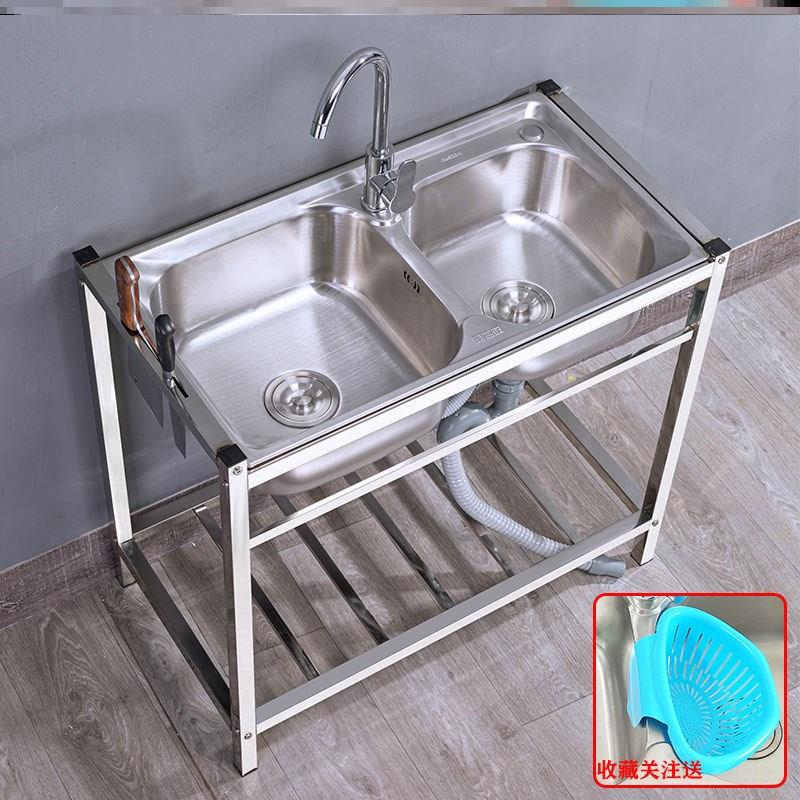 洗手盆带架子移动洗菜盆简易厨房水槽不锈钢洗碗池家用双槽落地款