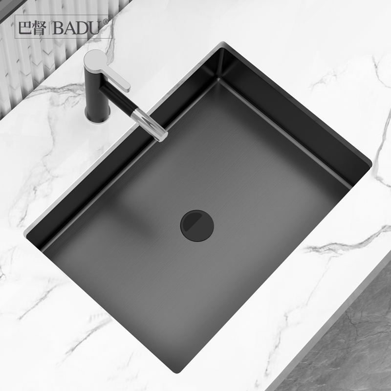 巴督 黑色长方形不锈钢台下盆洗手盆单盆卫生间嵌入式洗脸盆水槽