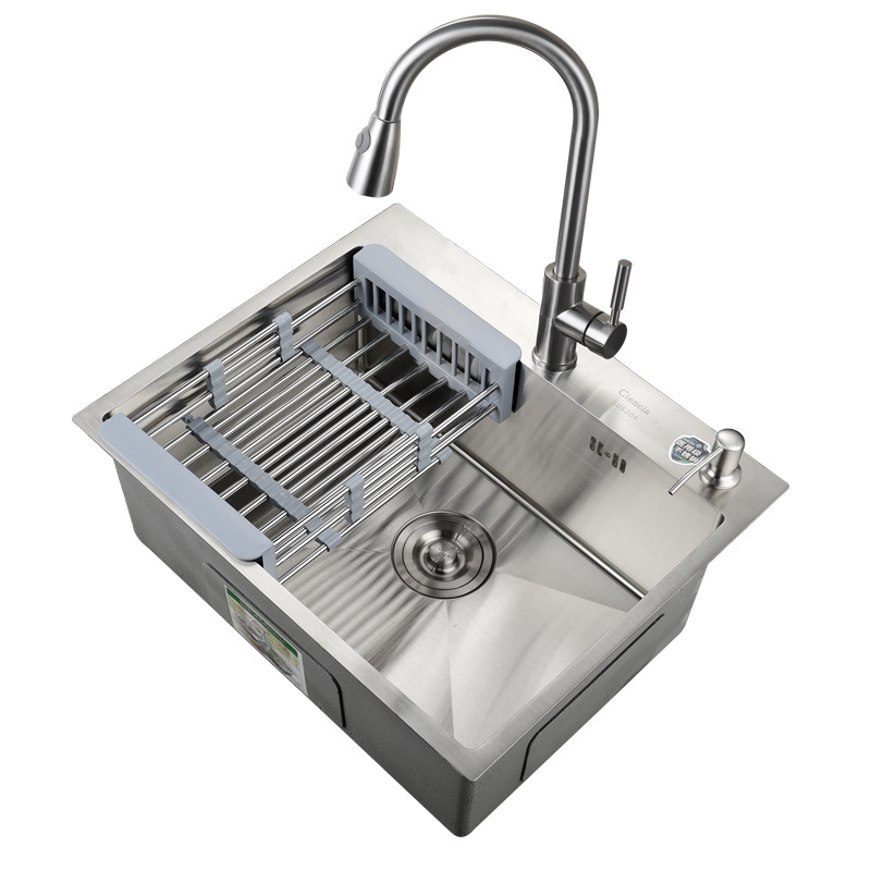 304不锈钢拉丝厨房水槽套餐加厚手工槽单槽厨房洗菜盆洗碗池