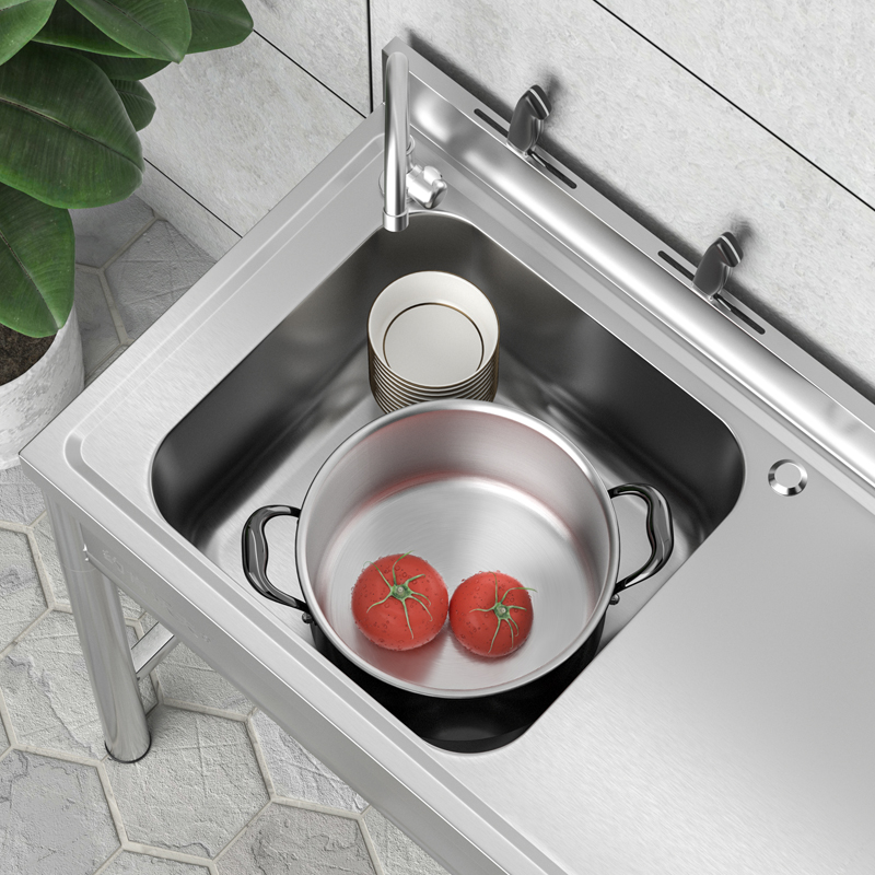 厨房不锈钢水槽洗菜盆双槽带支架一体台面简易洗碗池家用厚洗手池
