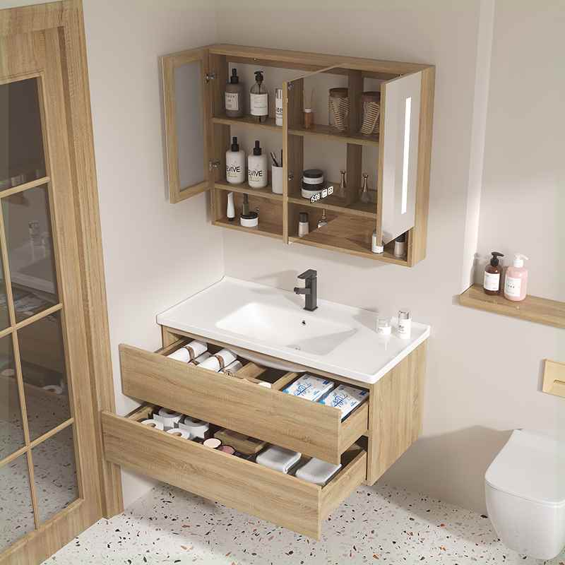 北欧现代简约浴室柜 实木吊柜美式柜卫浴镜柜洗脸 洗手盆柜组合