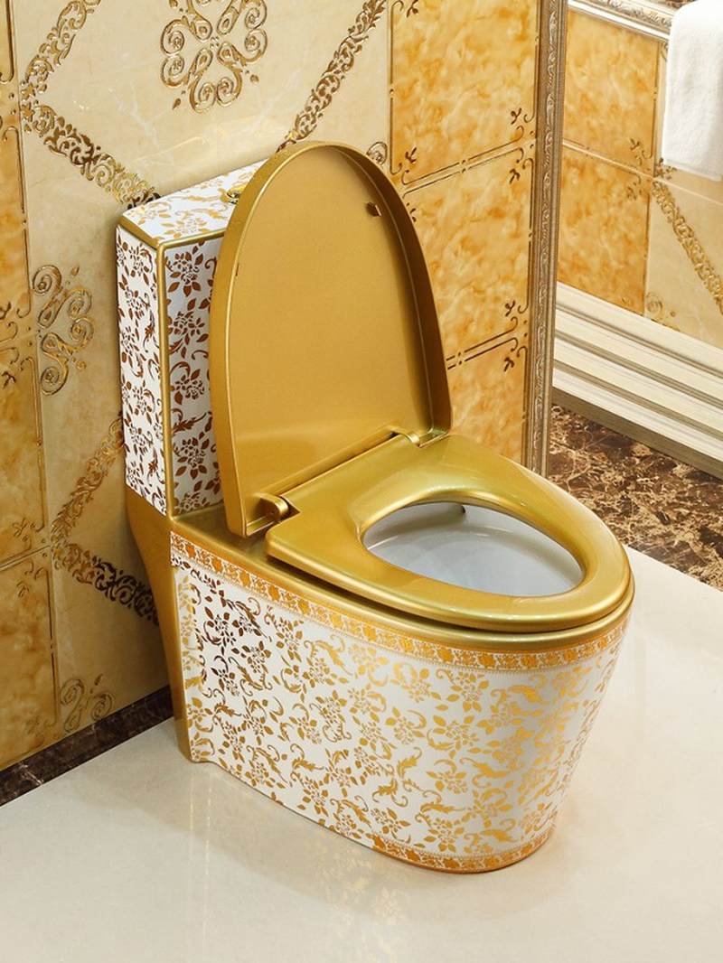 家用抽水金色马桶创意彩色座便器超漩式节水小户型防臭陶瓷坐便