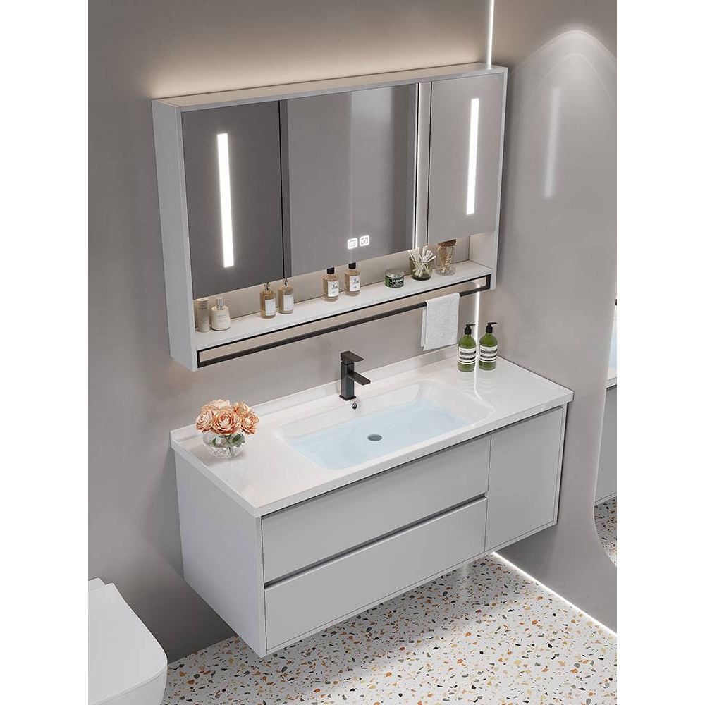 智能陶瓷一体洗手洗脸盆浴室柜组合40CM宽超窄小户型卫生间洗漱台